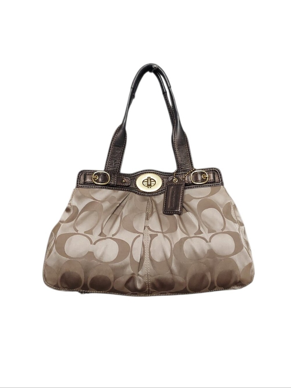 Coach Garnet Pleated Jacquard & Leather Satchel W/Brass HW Very Gently Loved